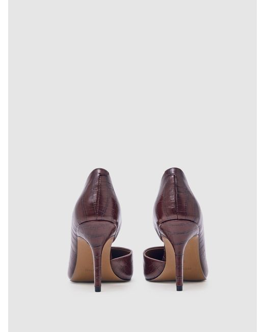 Reiss Purple Leather Crocodile-Effect Court Shoes