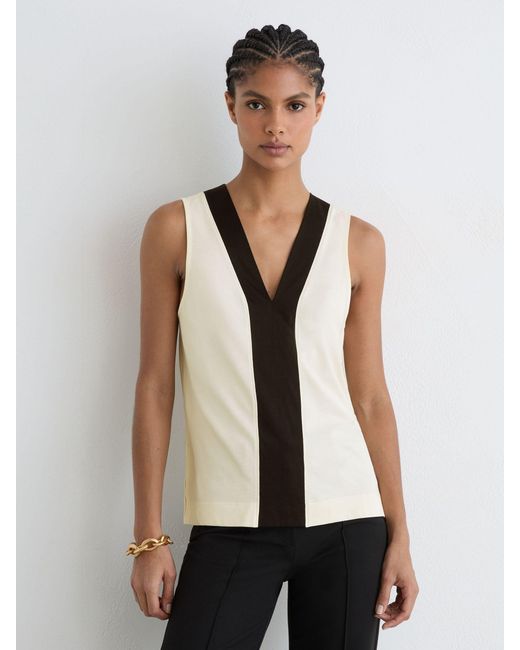 Reiss White Colour-Block V-Neck Shell Top