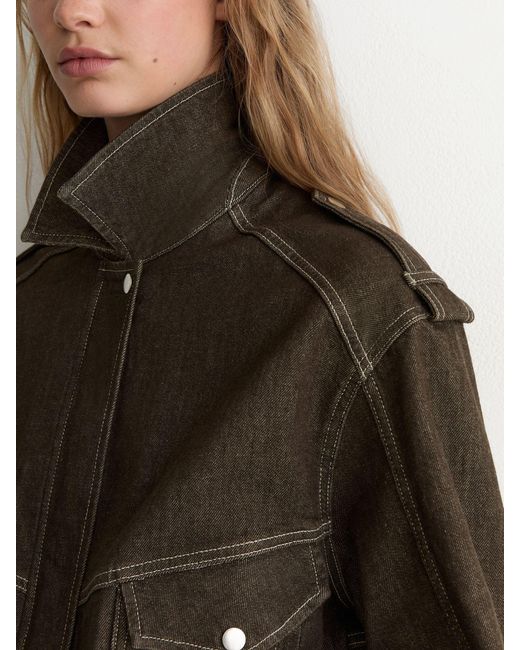 Reiss Brown Petite Relaxed Denim Bomber Jacket