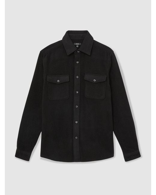 Reiss Black Twin-Pocket Overshirt With Wool for men