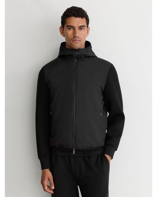 Reiss Black Interlock Hybrid Zip-Through Hooded Jacket for men