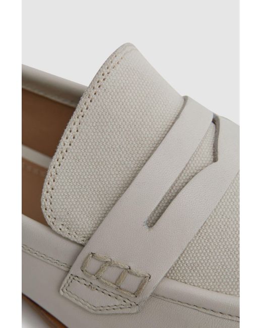 Reiss Angela - Off White Leather-cotton Loafers