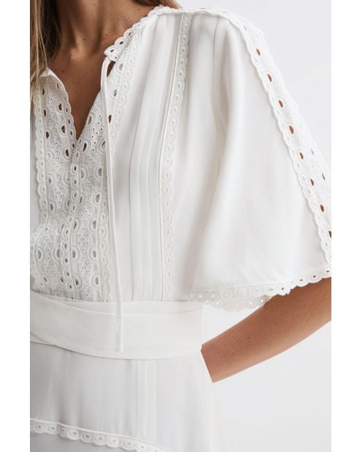Reiss White Felicity - Ivory High Neck Lace Mini Dress