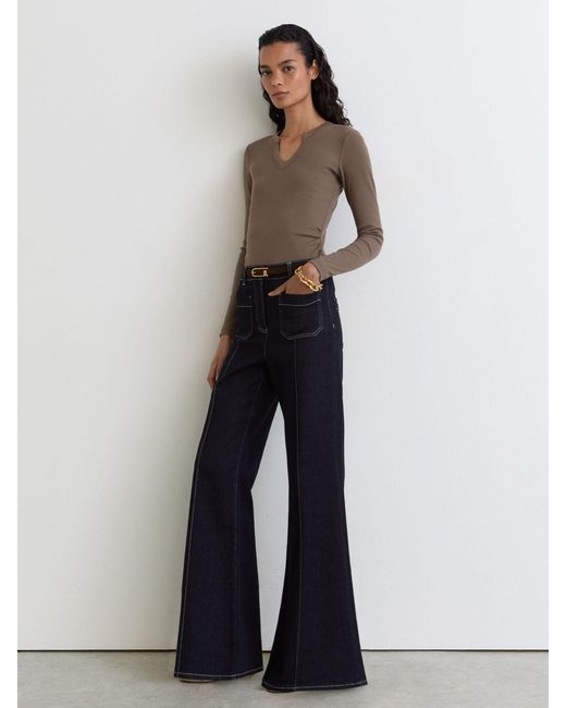 Reiss Brown Stretch-Cotton Notch-Neck Top
