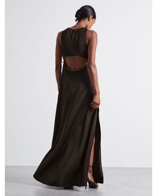 Reiss Gray Atelier Zipped Satin Maxi Dress With Virgin Wool