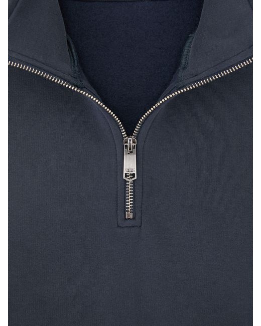 Reiss Blue Cotton-Blend Washed Half-Zip Sweatshirt for men