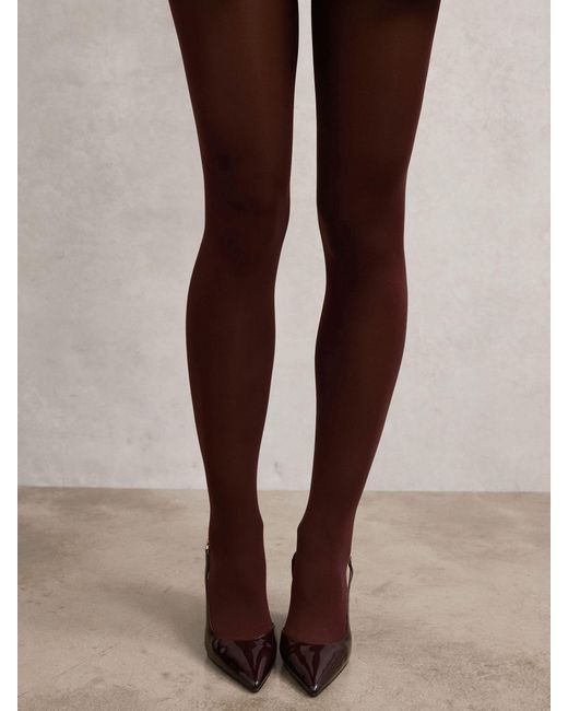 Reiss White Daniella - Burgundy Coloured 80 Denier Tights, M-l (us 8-14)