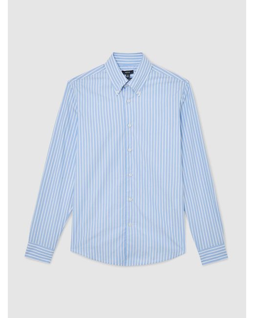 Reiss Blue Cotton Stripe Button-Down Shirt Regular-Fit for men