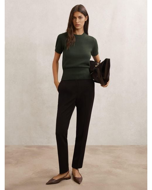 Reiss Green Cotton And Wool Crew-Neck Top