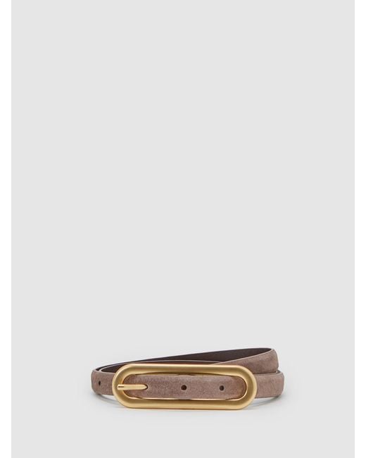 Reiss Gray Chaya Thin Leather Elongated Buckle Belt
