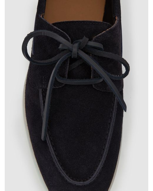Reiss White Carson Suede Lace-Up Boat Shoes for men