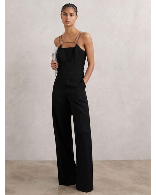 Reiss Black Chain-Strap Wide-Leg Jumpsuit