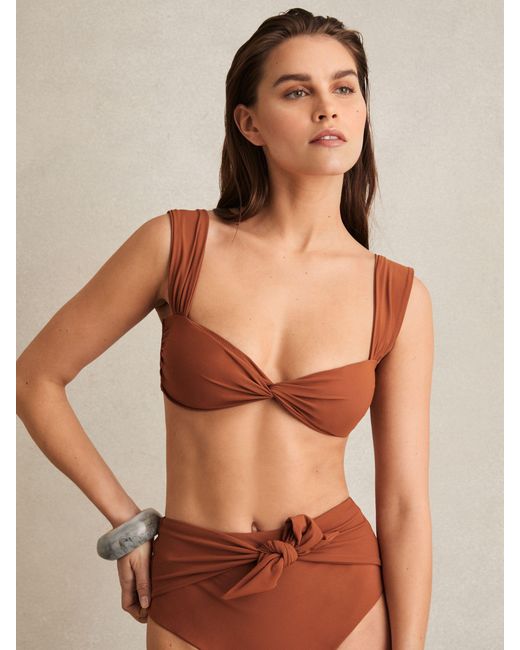 Reiss Brown Twist Front Bikini Top
