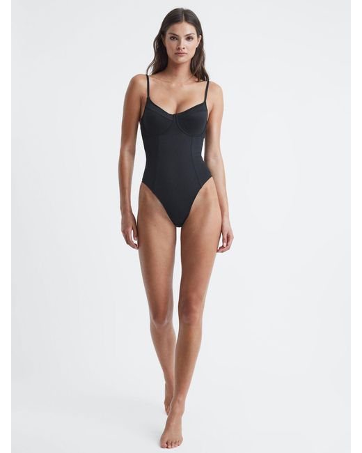 GOOD AMERICAN Blue Black Compression Swimsuit