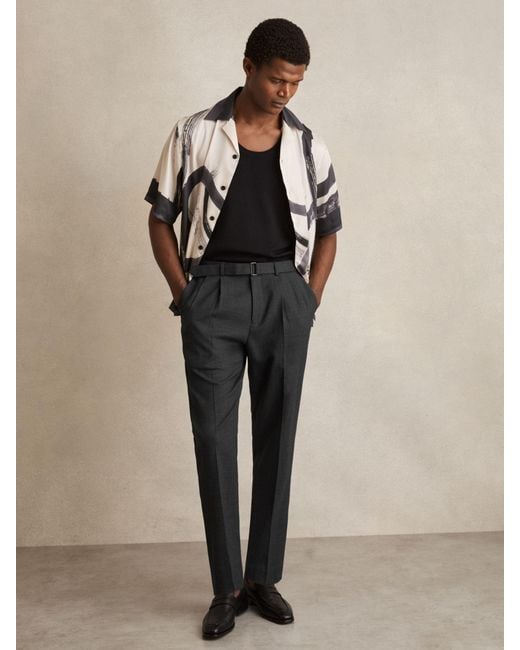 Reiss Natural Strap - Charcoal Grey Wool-blend Tailored-fit Belted Trousers, 28 for men