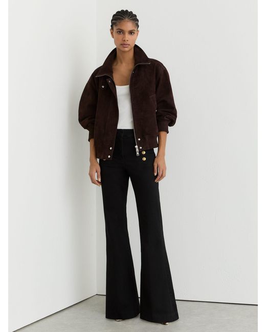 Reiss Black Petite Button-Detail High-Rise Flared Jeans