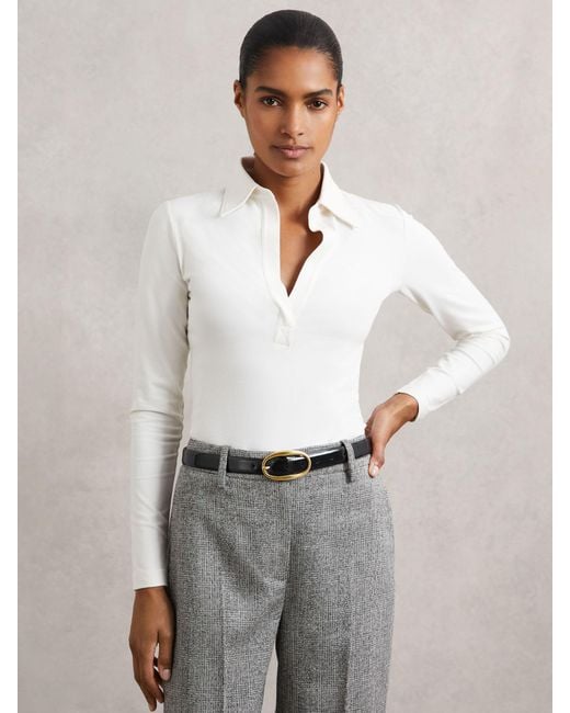 Reiss Gray Stretch-Cotton Open-Collar Shirt