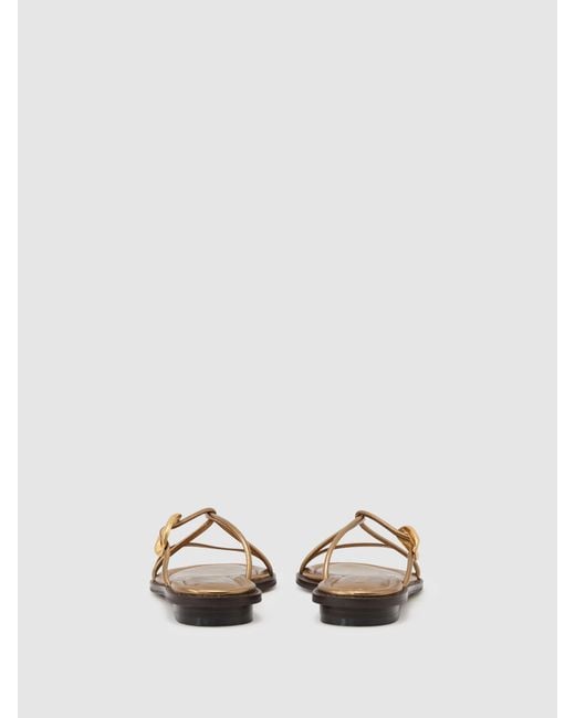 Reiss White Raina - Dark Gold Leather Twist-strap Flat Sandals, Us 7 (uk 5)