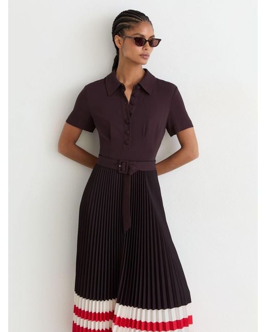 Reiss White Striped-Hem Pleated Midi Dress