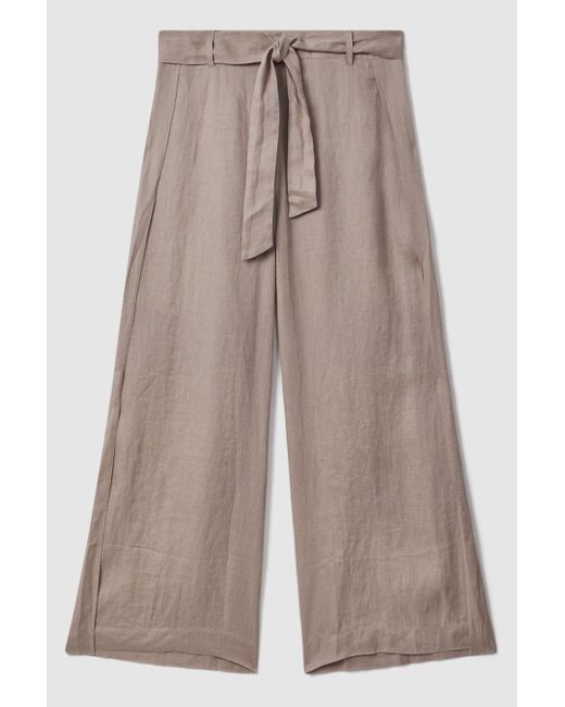 Reiss Brown Harry - Taupe Linen Side Split Trousers