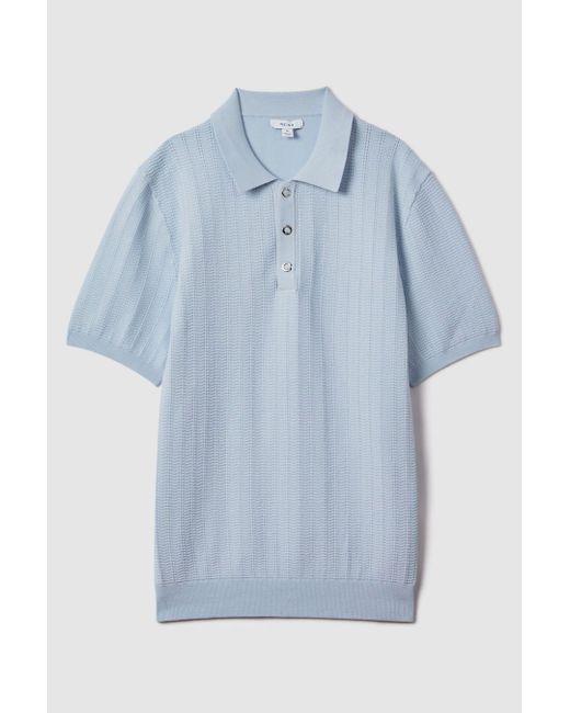 Reiss Pascoe - Soft Blue Textured Modal Blend Polo Shirt, L for men