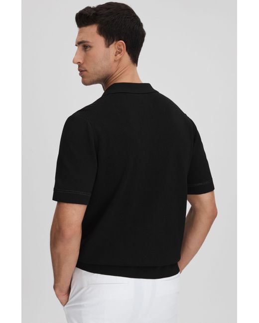 Reiss Heartwood - Black Embroidered Cuban Collar Shirt for men