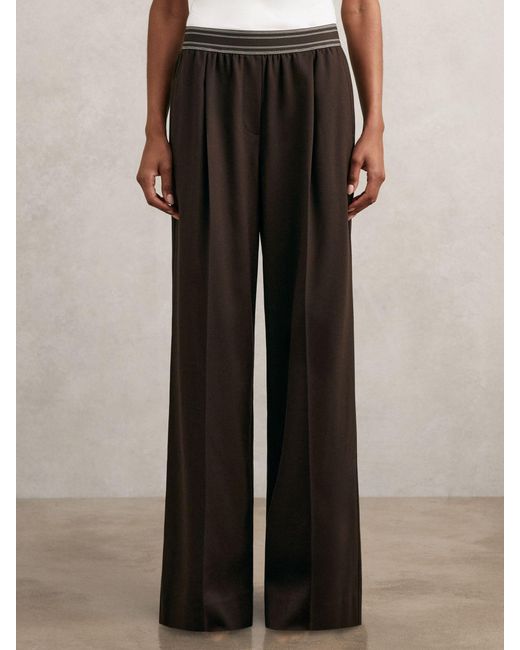 Reiss White Wide-Leg Contrast-Waistband Trousers