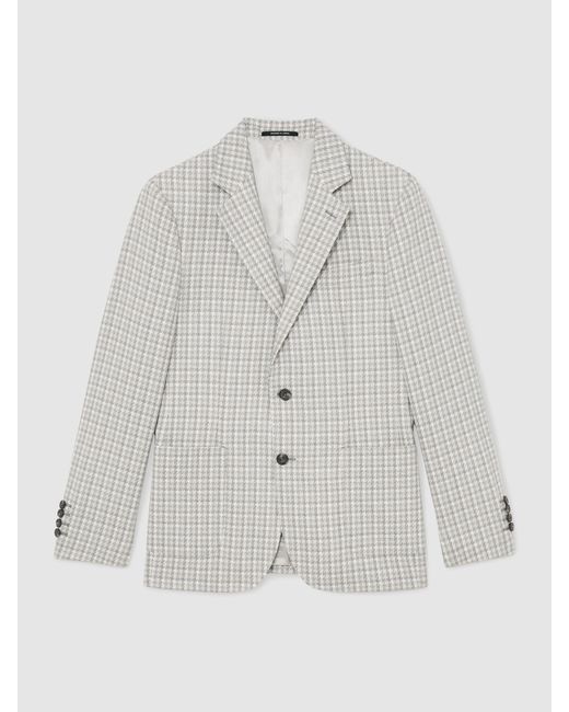 Reiss White Canty - Soft Grey Houndstooth Single-breasted Blazer Tailored-fit, 42 for men
