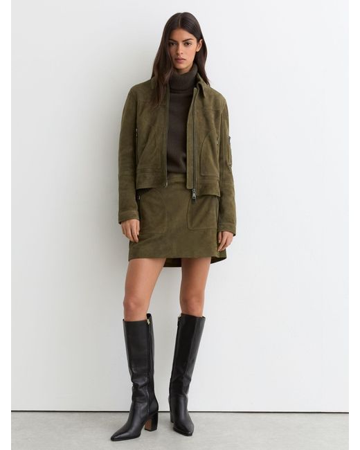 Reiss Green Tate Suede Zip-Through Jacket