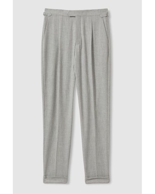 Reiss Gray Bridge - Grey Textured Side Adjuster Trousers With Turn-ups for men