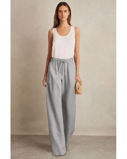 Reiss Brown Linen-Blend Wide-Leg Trousers