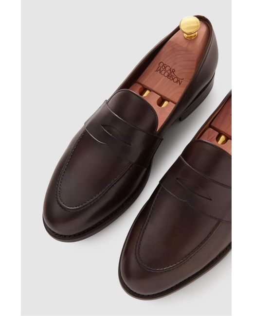 Oscar Jacobson Brown Oscar Leather Penny Loafers for men