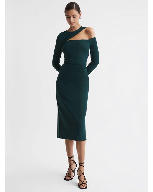 Reiss Blue Tiffany - Teal Bodycon Off-the-shoulder Midi Dress, Us 4