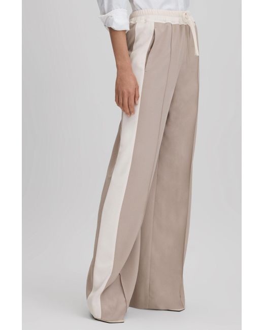 Reiss Multicolor May - Natural Wide Petite Wide Leg Contrast Stripe Drawstring Trousers
