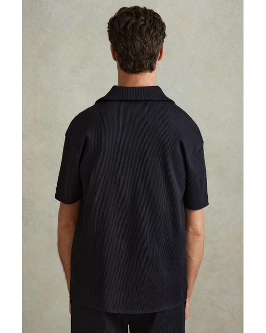 Reiss Black Chase - Navy Ribbed Cuban Collar Shirt, Xs for men