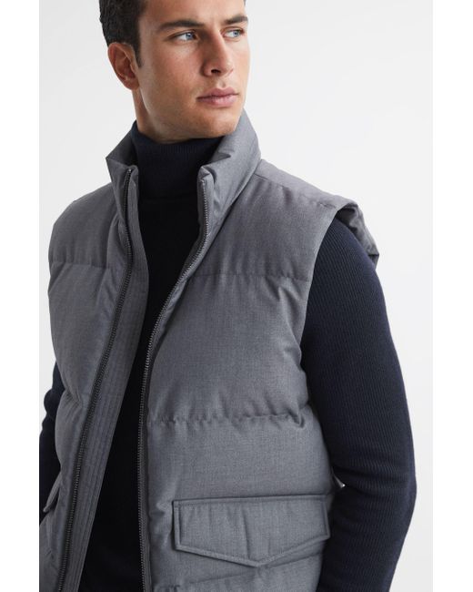 Reiss Blue Jets - Grey Quilted Sleeveless Gilet, Xl for men