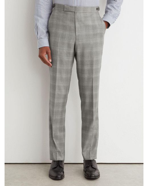 Reiss Gray Wool Check Side-Adjuster Suit Trousers Classic-Fit for men