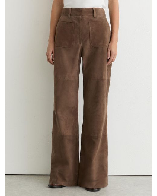 Reiss Natural Priya - Taupe Neutral Suede Patch-pocket Flared Trousers, Us 12 R