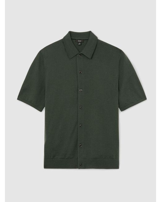 Reiss Green Merino Wool Button-Through Shirt for men