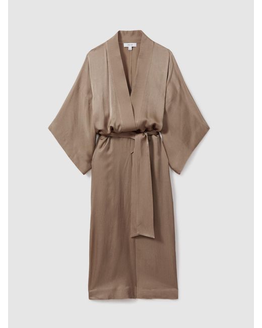 Reiss Brown Textured Belted Kimono