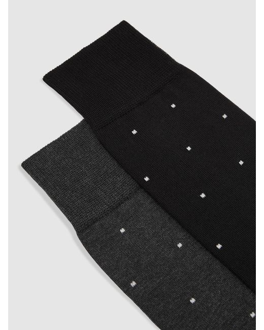 Reiss Black Charcoal Mario 2 Pack 2 Cotton-Blend Polka-Dot Socks, S & M for men