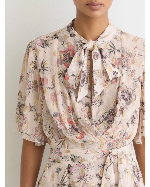 Reiss Natural Metallic-Floral Flippy Mini Dress