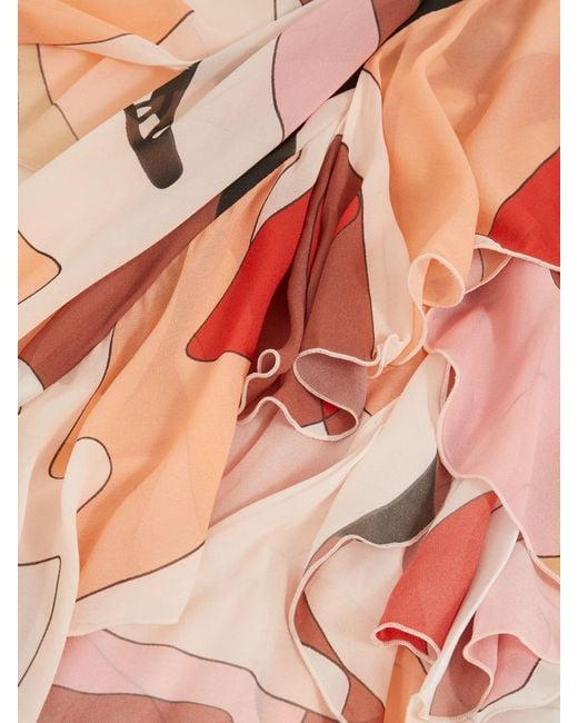 Reiss Multicolor Sasha - Cream/red Printed Ruffle Trim Maxi Dress, Us 0