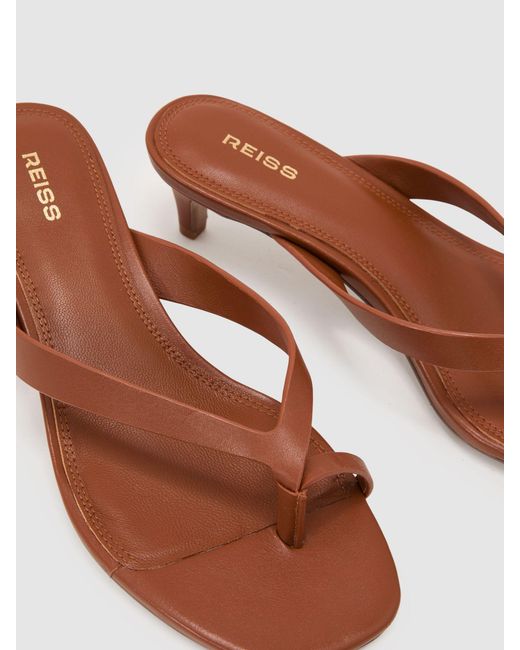 Reiss Natural Leather Lizard-Effect Kitten-Heel Sandals
