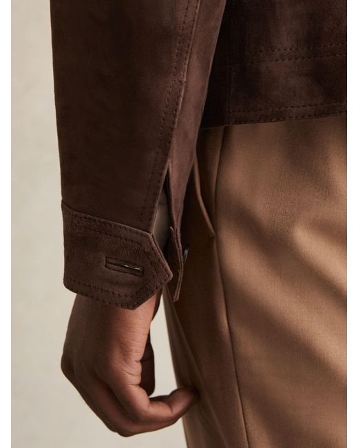 Reiss Brown Suede Button-Through Trucker Jacket for men