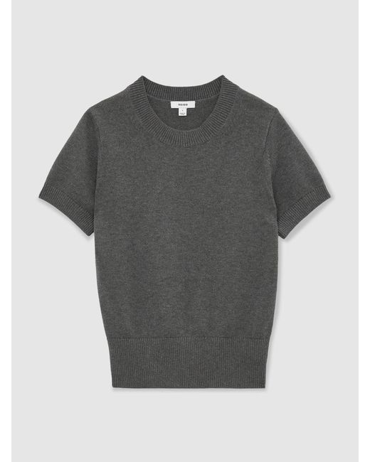 Reiss Gray Cotton And Wool Short-Sleeve Knit Top