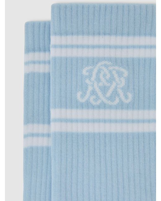 Reiss Blue Powder & Monogram Cotton-Blend Ribbed Socks, M & L for men