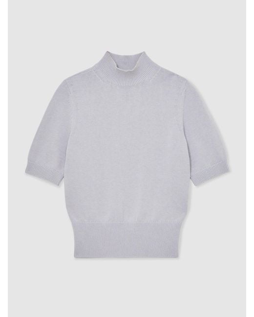 Reiss White Cotton And Wool Funnel-Neck Knit Top
