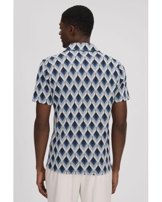 Reiss Blue Beech - Navy Multi Cotton Blend Jacquard Cuban Collar Shirt, Xxl for men