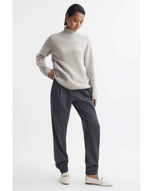 Reiss Gray Gloria - Grey Casual Wool-cashmere Funnel Neck Jumper